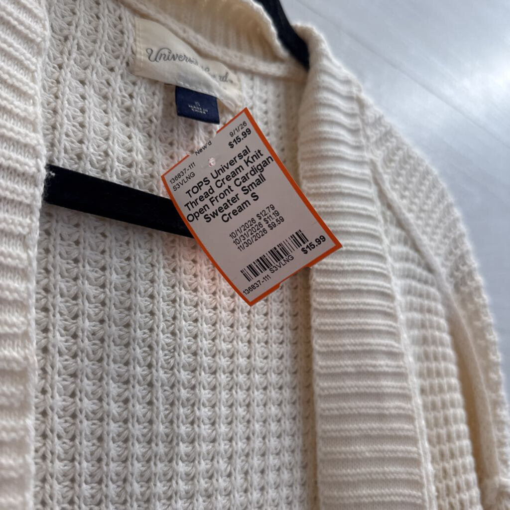 Cream Knit Open Front Cardigan Sweater Small