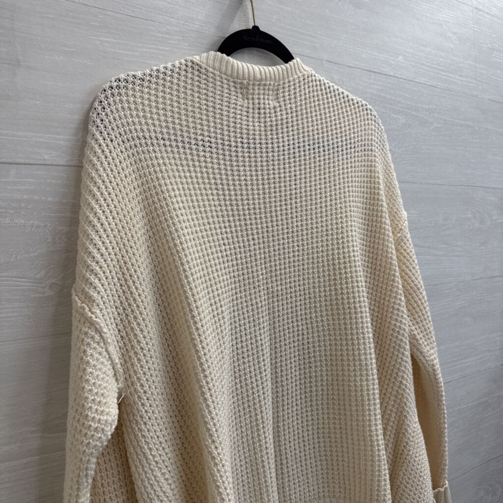 Cream Knit Open Front Cardigan Sweater Small