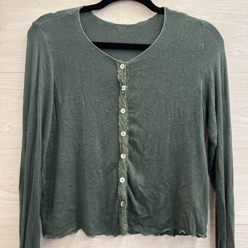 Cut Loose Green Knit Cropped Cardigan Sweater Medium