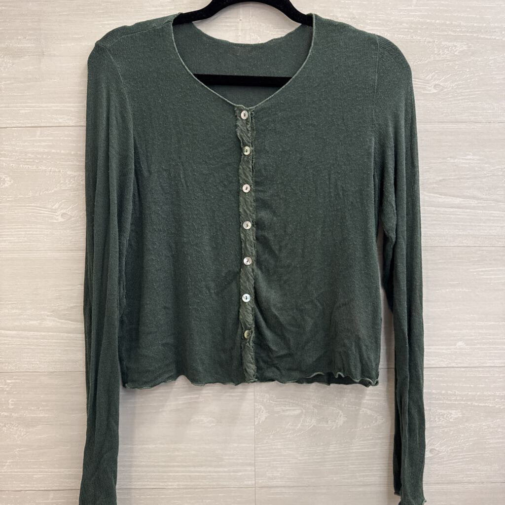 Cut Loose Green Knit Cropped Cardigan Sweater Medium