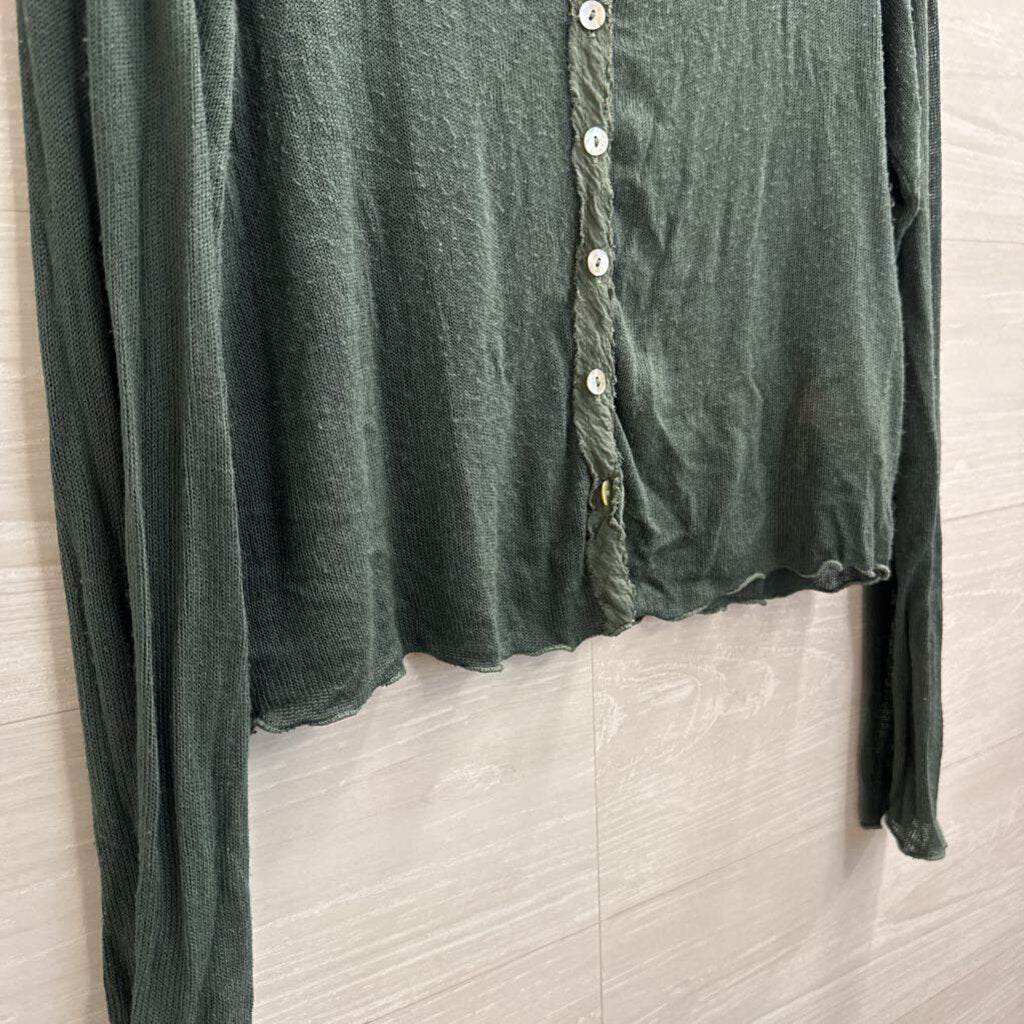 Cut Loose Green Knit Cropped Cardigan Sweater Medium