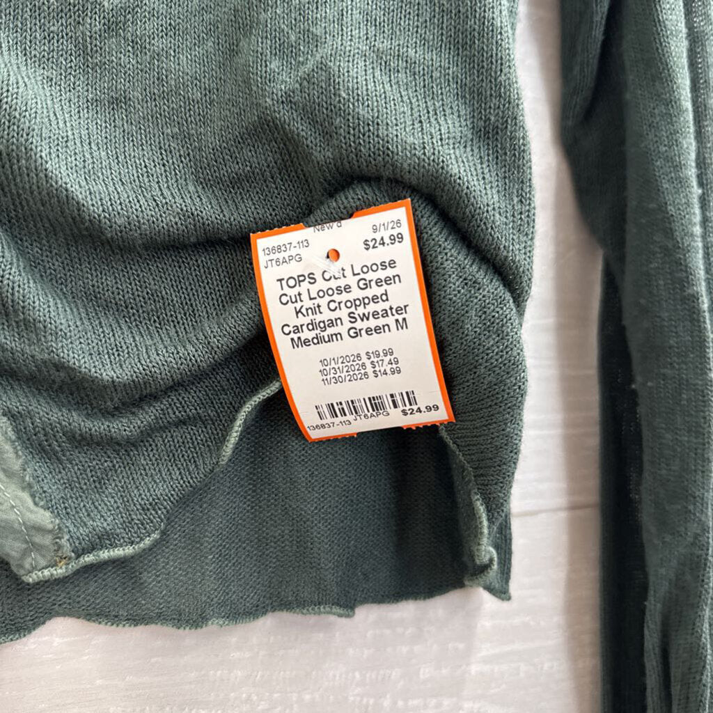 Cut Loose Green Knit Cropped Cardigan Sweater Medium
