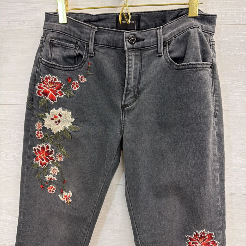 Driftwood Black/ Multi Embroidered Black Denim Jackie Jeans 26