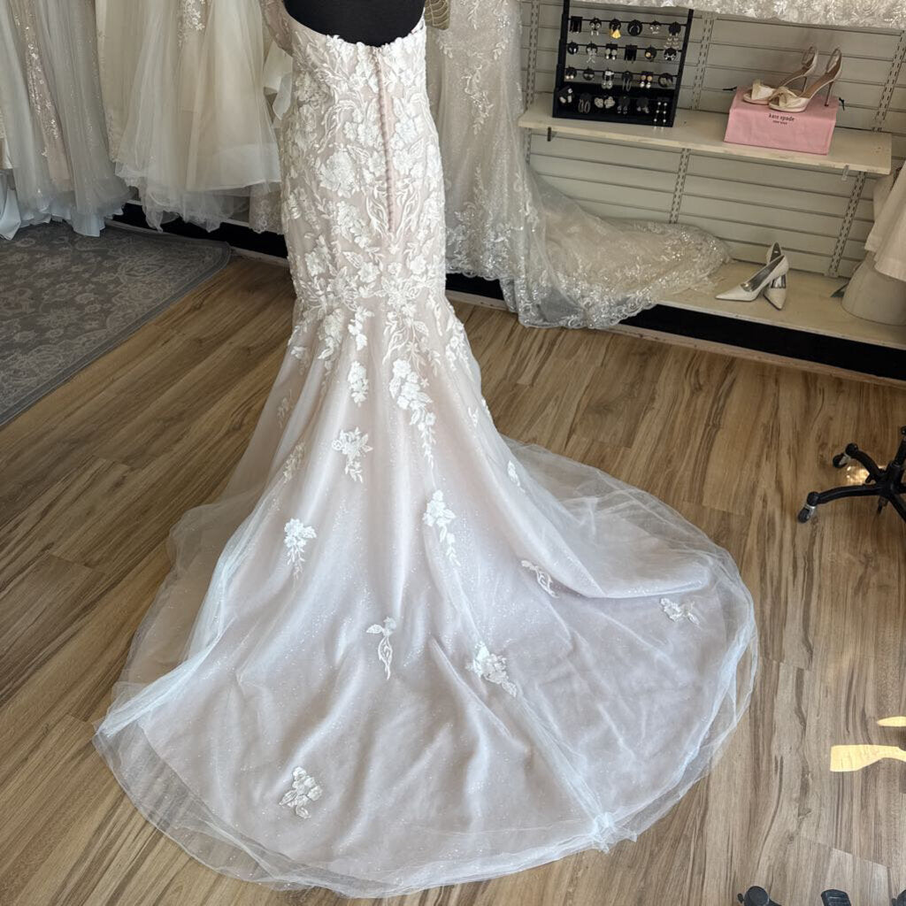 Oleg Cassini Strapless Lace Applique Wedding Dress 16W