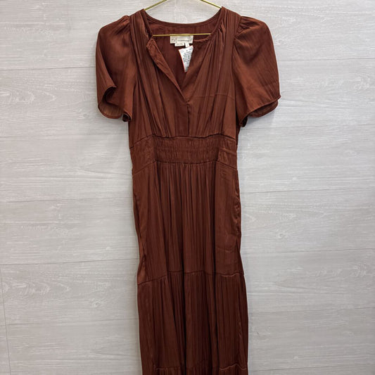 Anthropologie Brown Silky Short Sleeve Maxi Dress Extra Small