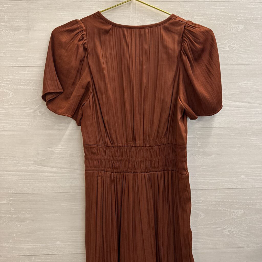 Anthropologie Brown Silky Short Sleeve Maxi Dress Extra Small
