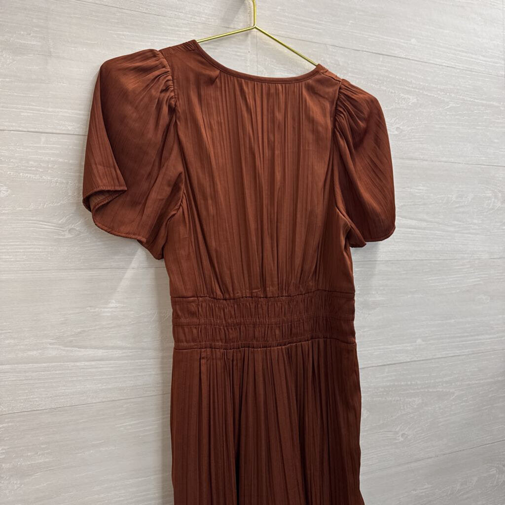 Anthropologie Brown Silky Short Sleeve Maxi Dress Extra Small