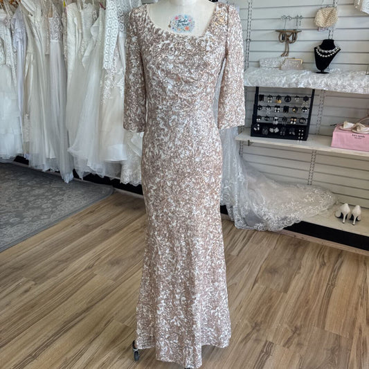Alex Evenings Gold Sequin Lace Long Formal Dress 4