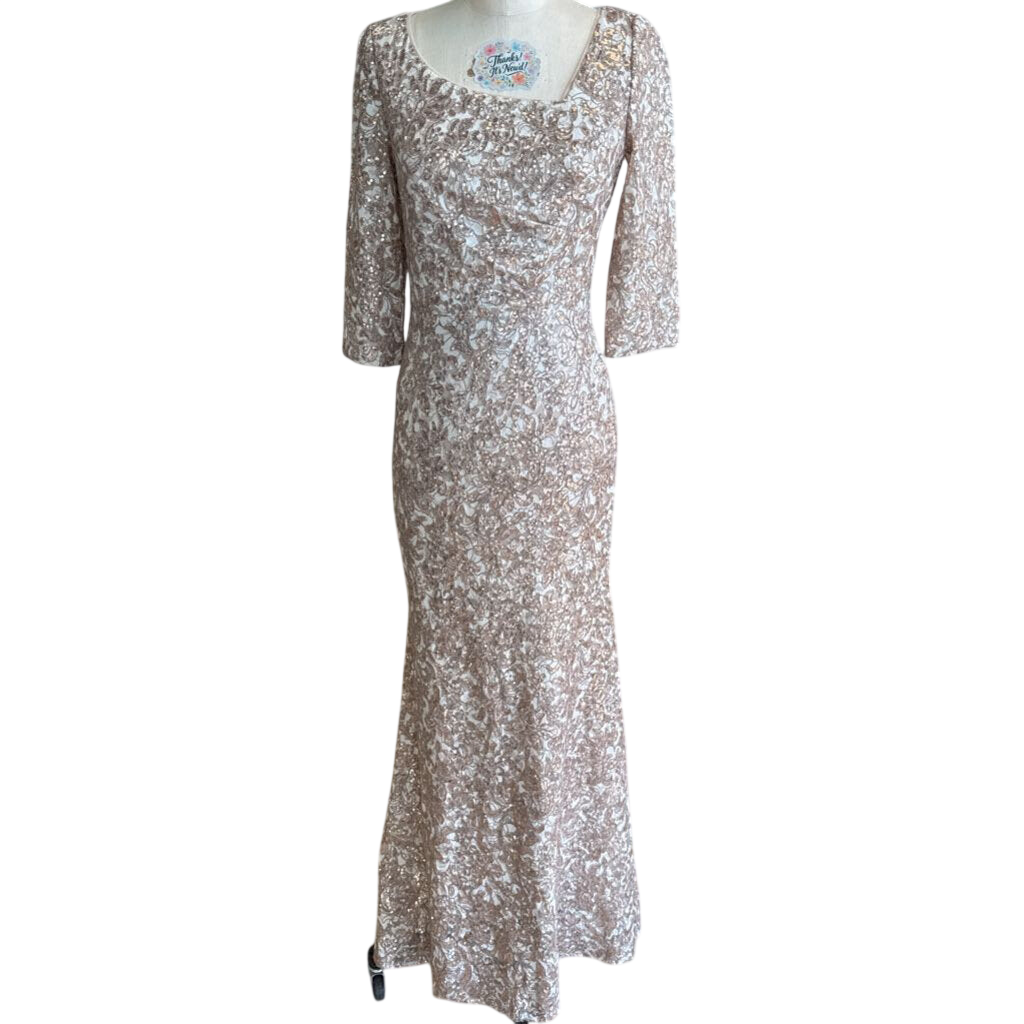 Alex Evenings Gold Sequin Lace Long Formal Dress 4