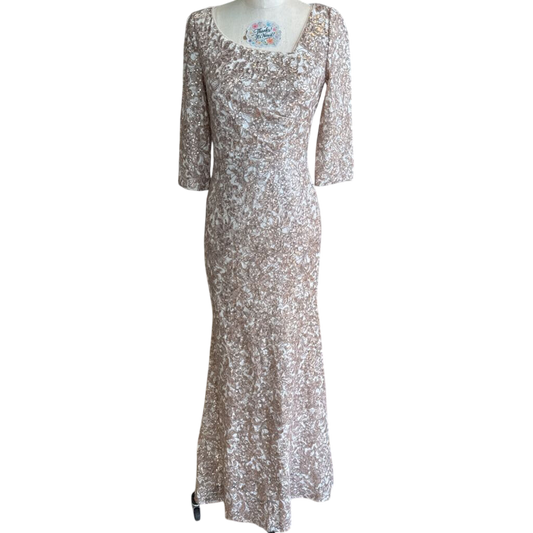 Alex Evenings Gold Sequin Lace Long Formal Dress 4
