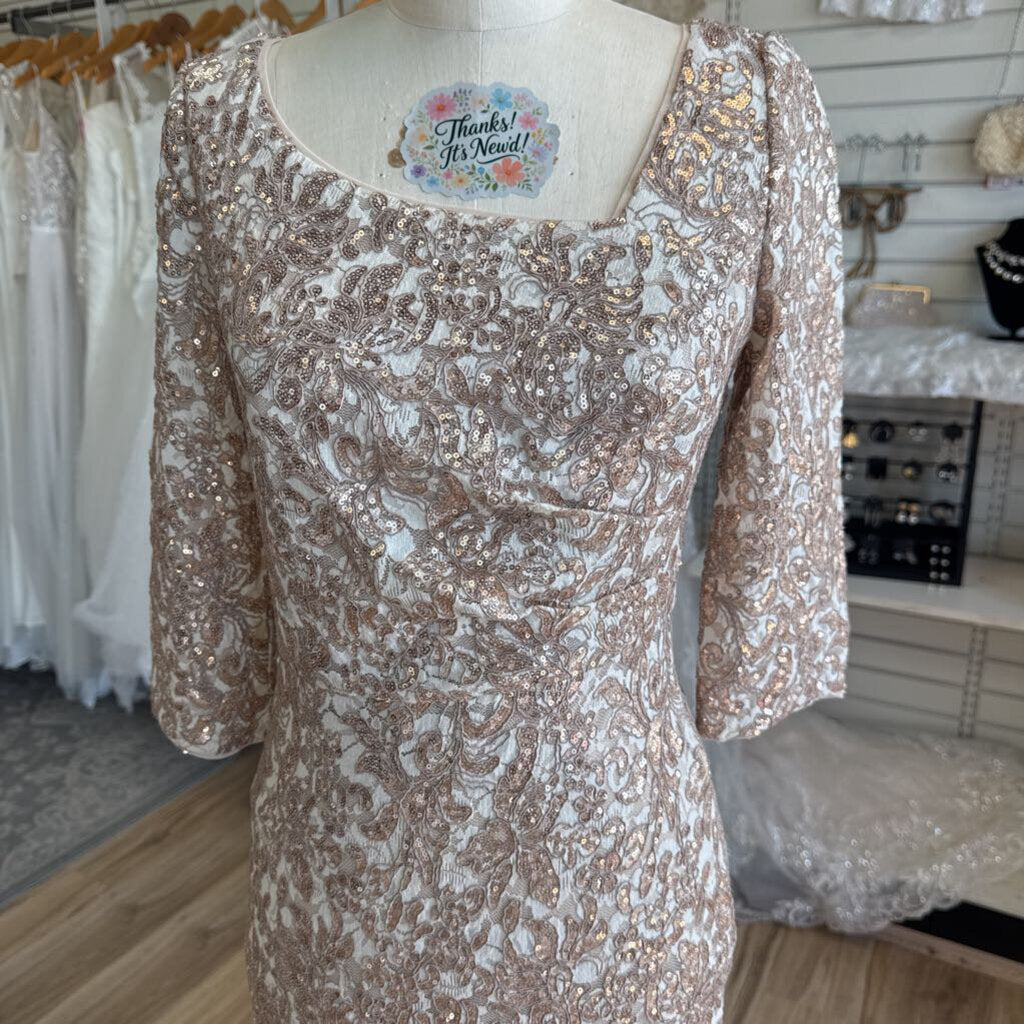 Alex Evenings Gold Sequin Lace Long Formal Dress 4