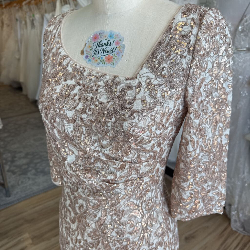 Alex Evenings Gold Sequin Lace Long Formal Dress 4