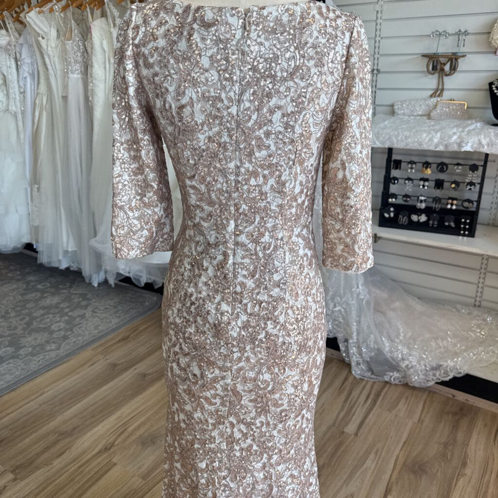 Alex Evenings Gold Sequin Lace Long Formal Dress 4