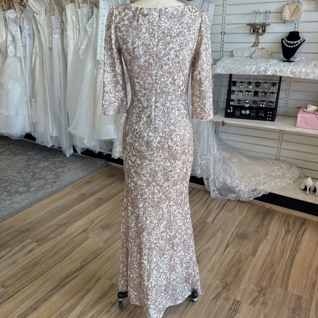 Alex Evenings Gold Sequin Lace Long Formal Dress 4