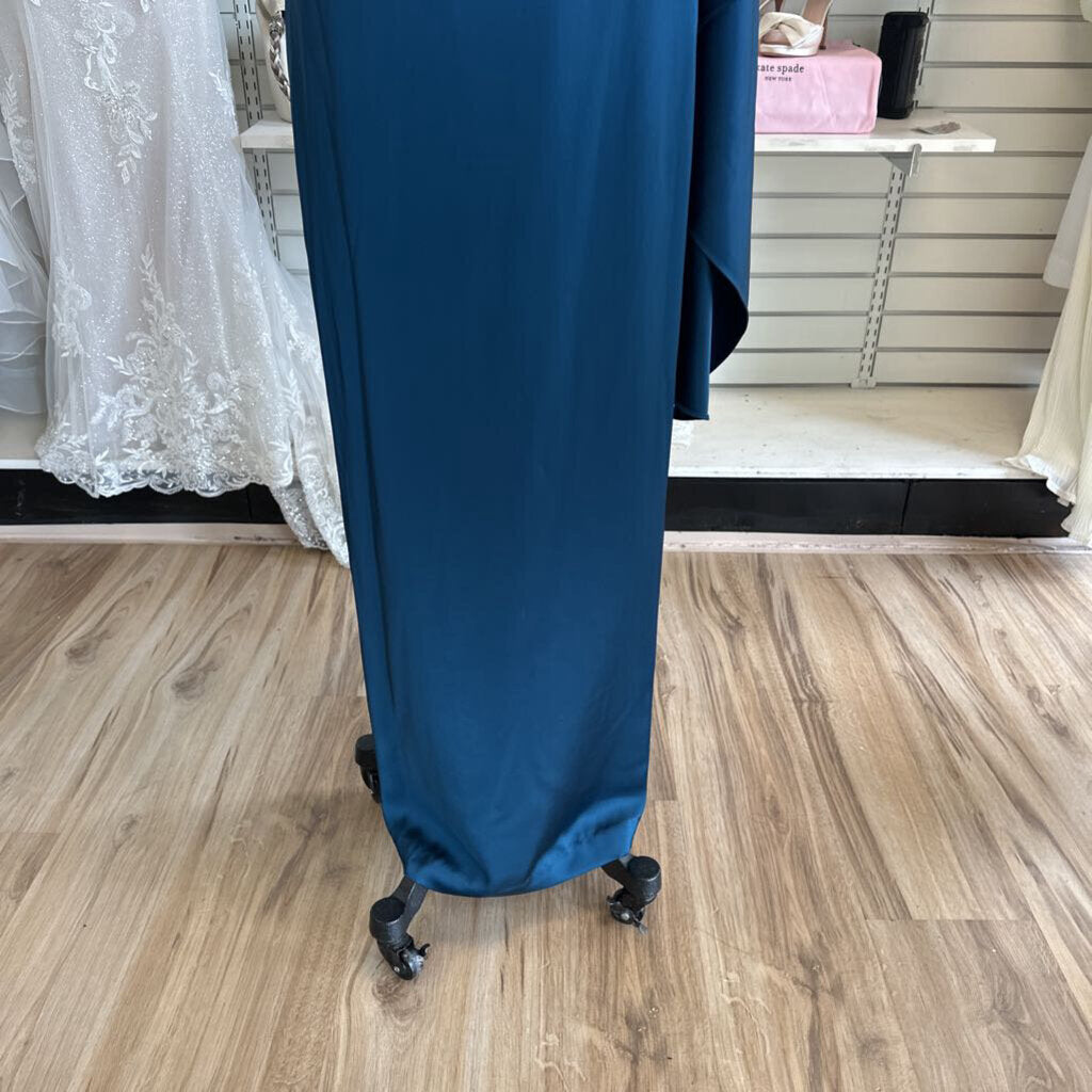 Theia Blue Silky A Symmetrical Cape Top Long Formal Dress 6