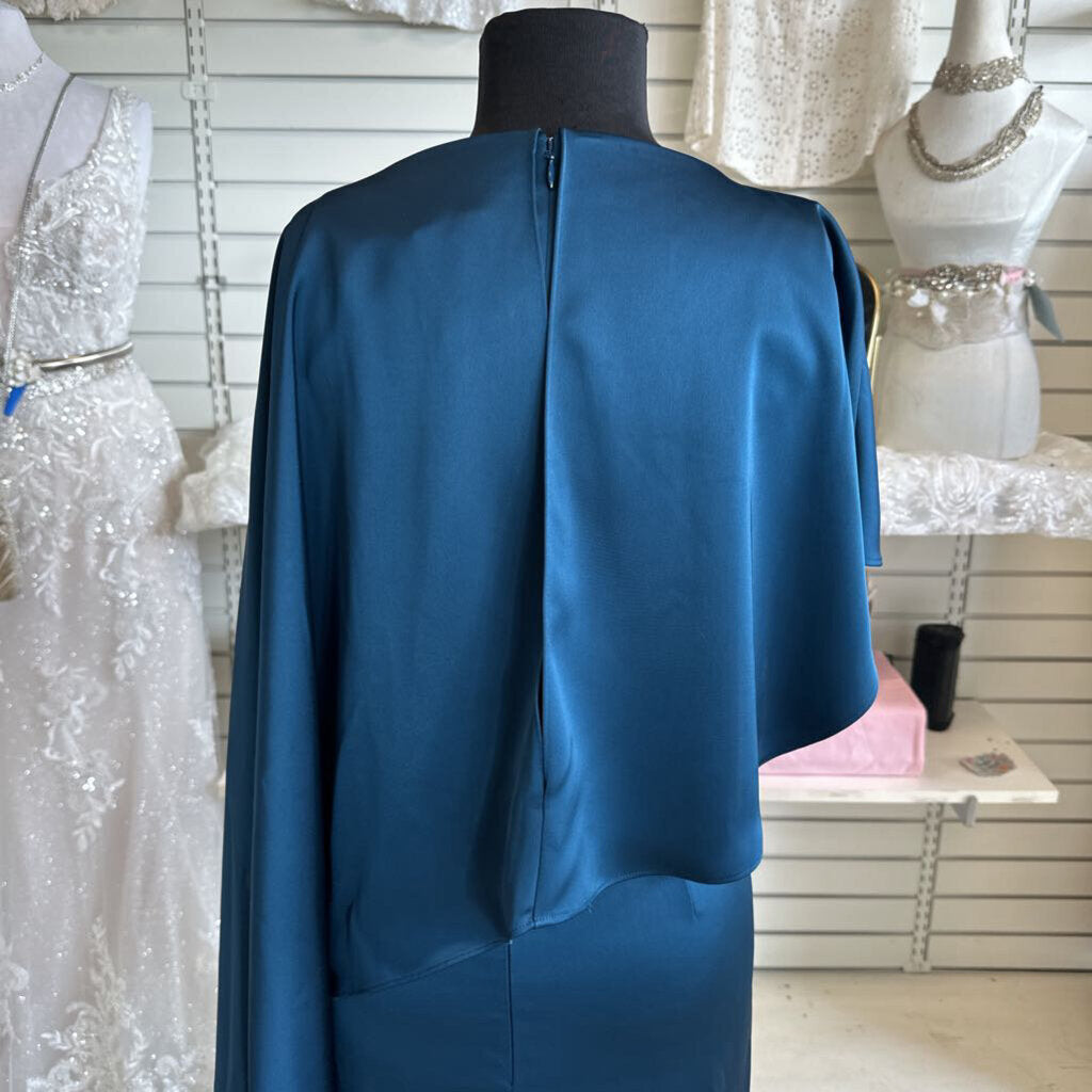 Theia Blue Silky A Symmetrical Cape Top Long Formal Dress 6