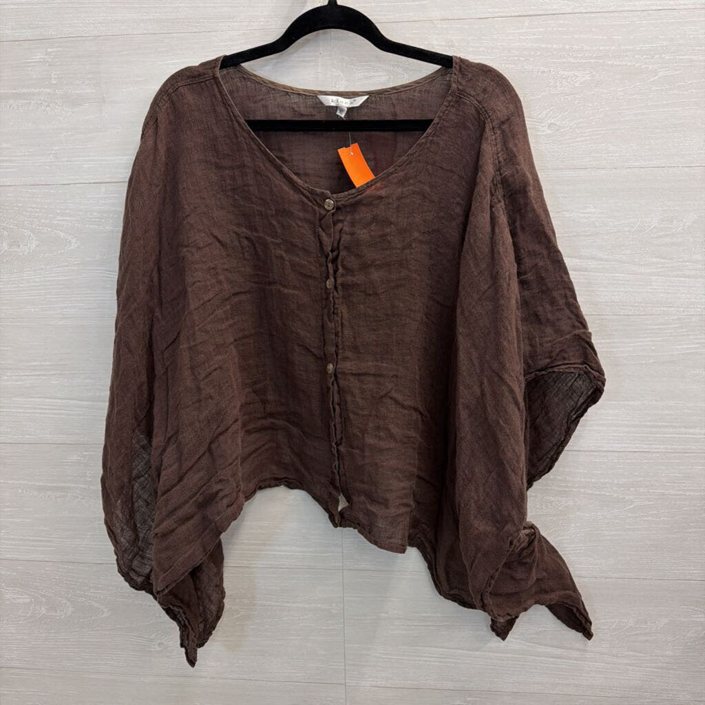 Kleen Brown 100% Linen Long Sleeve Button Front Top Extra Large