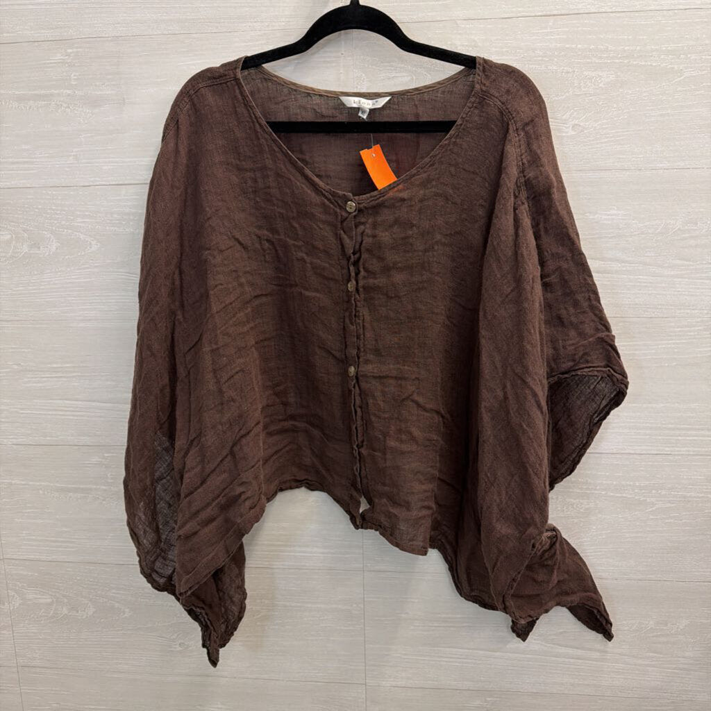 Kleen Brown 100% Linen Long Sleeve Button Front Top Extra Large