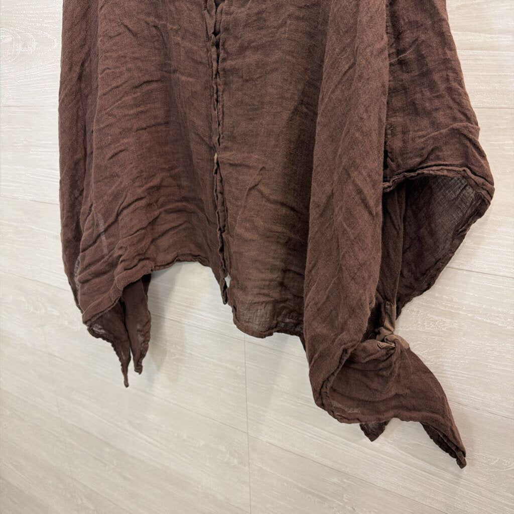 Kleen Brown 100% Linen Long Sleeve Button Front Top Extra Large