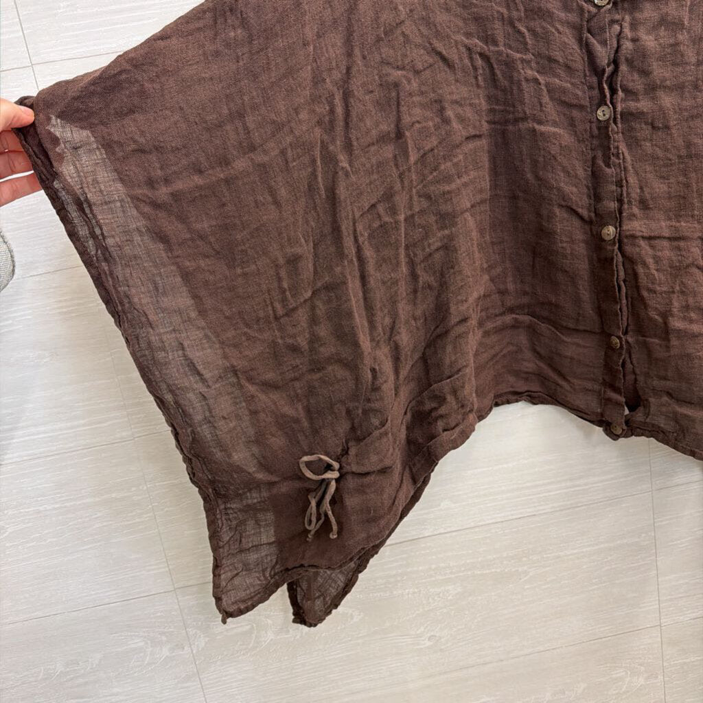 Kleen Brown 100% Linen Long Sleeve Button Front Top Extra Large