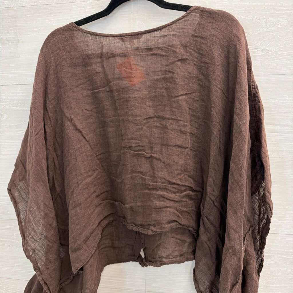 Kleen Brown 100% Linen Long Sleeve Button Front Top Extra Large