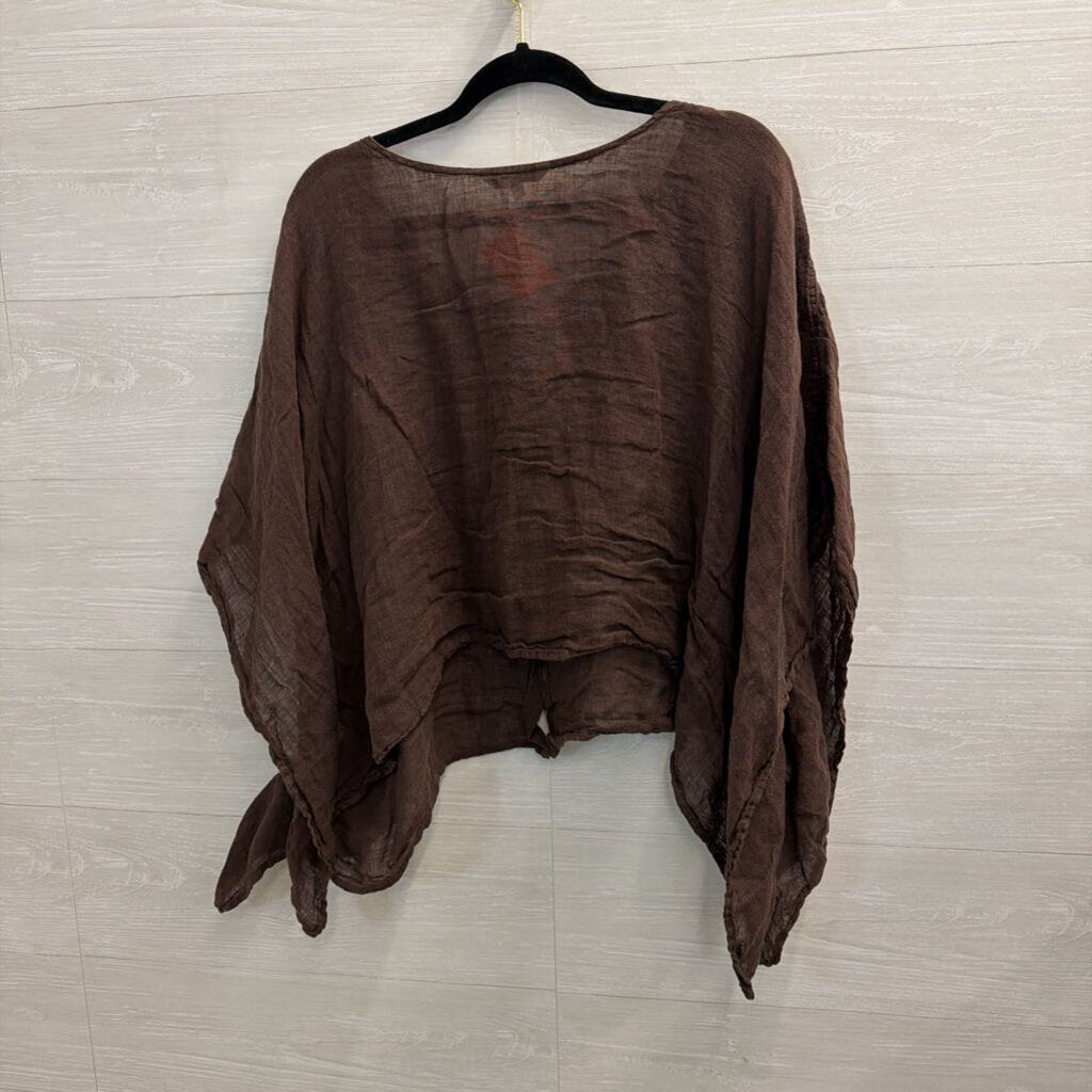 Kleen Brown 100% Linen Long Sleeve Button Front Top Extra Large