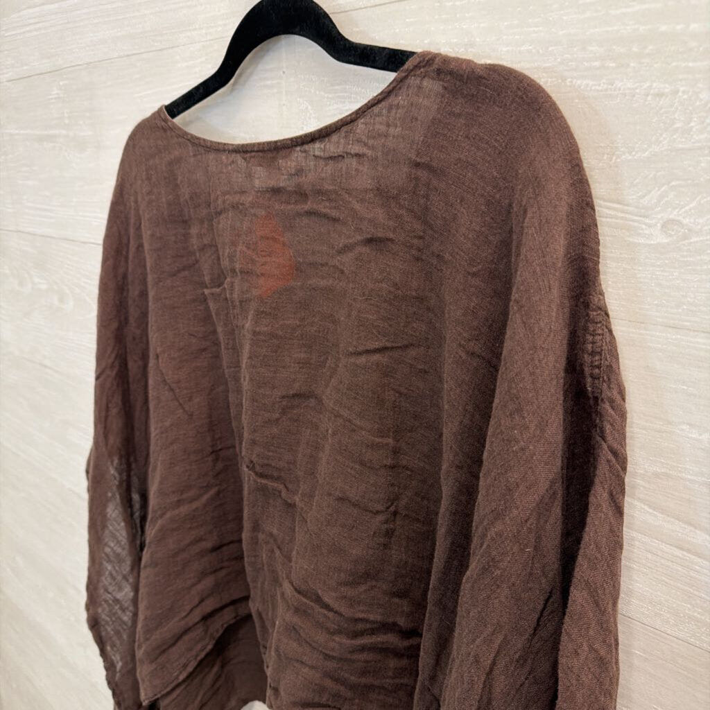 Kleen Brown 100% Linen Long Sleeve Button Front Top Extra Large