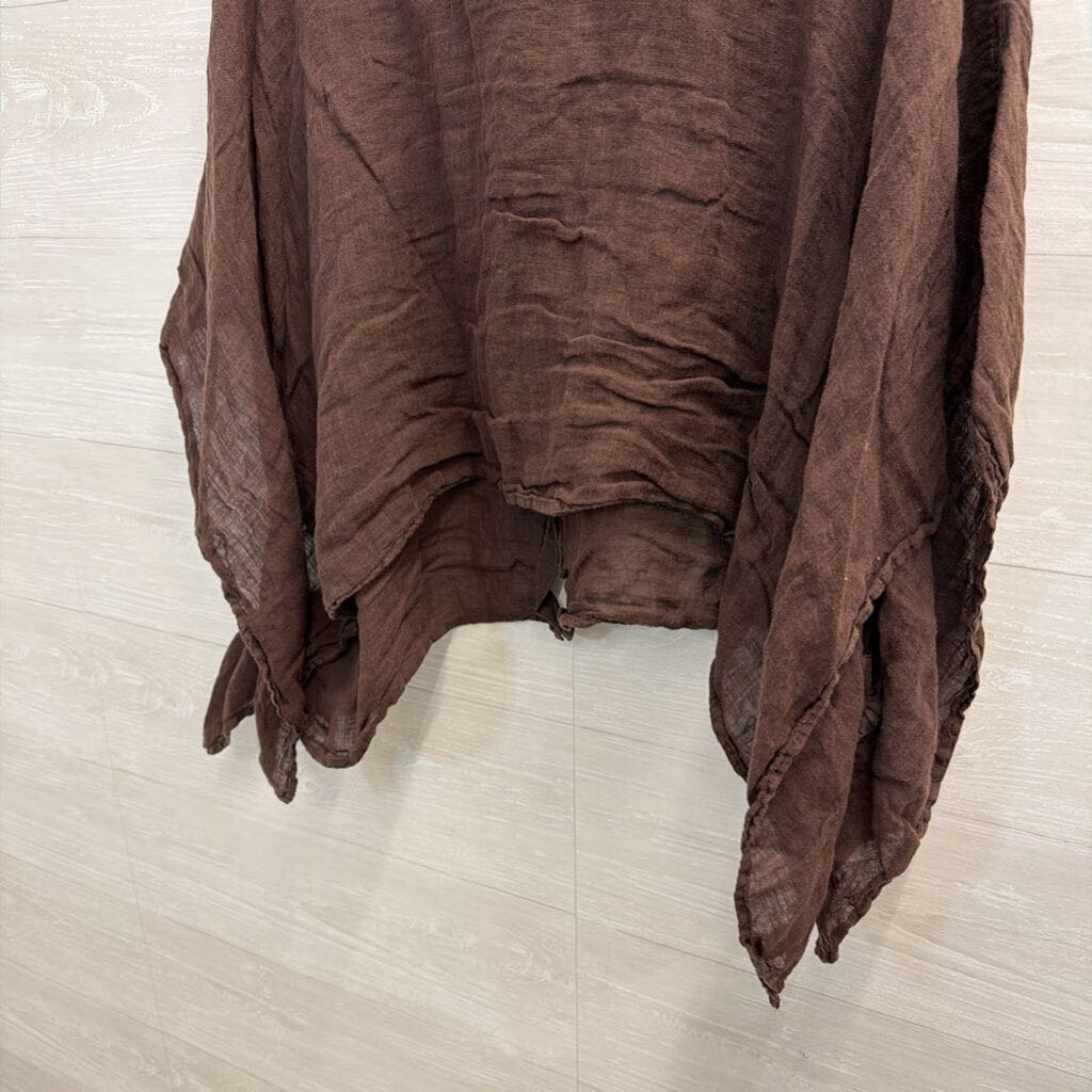 Kleen Brown 100% Linen Long Sleeve Button Front Top Extra Large