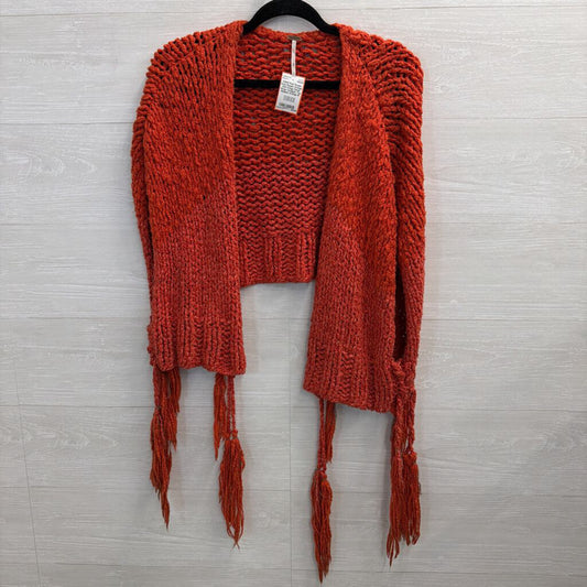 Free People Orange Knit Fringe Detail Wrap Cardigan Top Medium