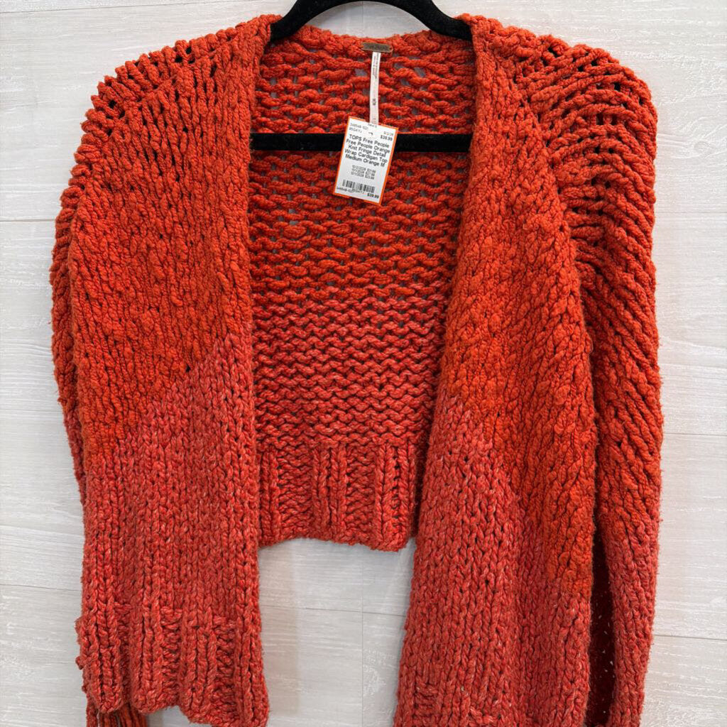 Free People Orange Knit Fringe Detail Wrap Cardigan Top Medium