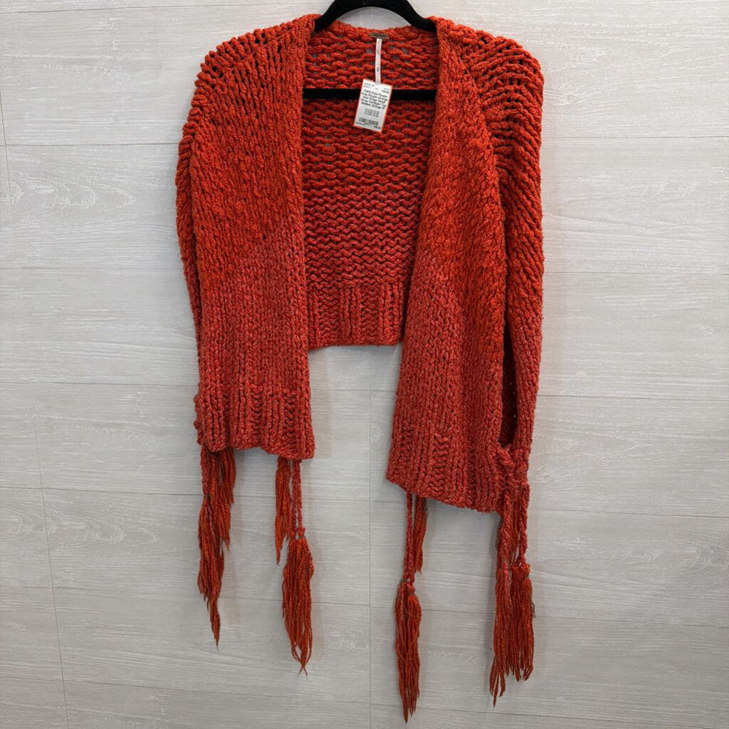 Free People Orange Knit Fringe Detail Wrap Cardigan Top Medium