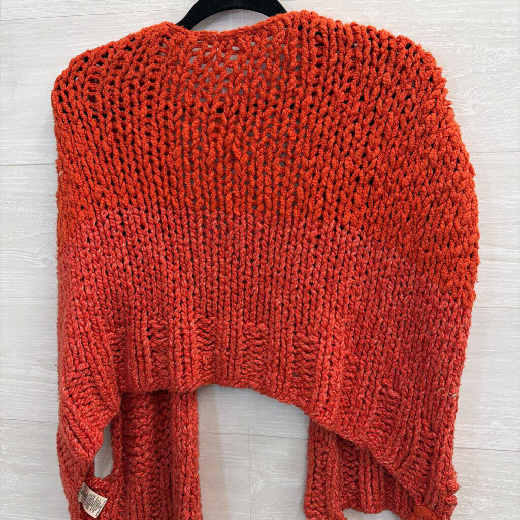 Free People Orange Knit Fringe Detail Wrap Cardigan Top Medium