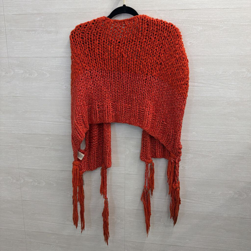 Free People Orange Knit Fringe Detail Wrap Cardigan Top Medium