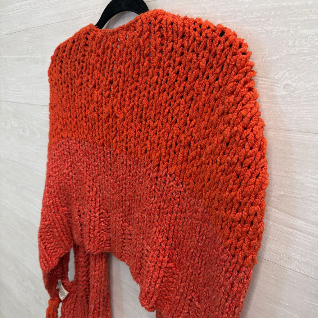 Free People Orange Knit Fringe Detail Wrap Cardigan Top Medium