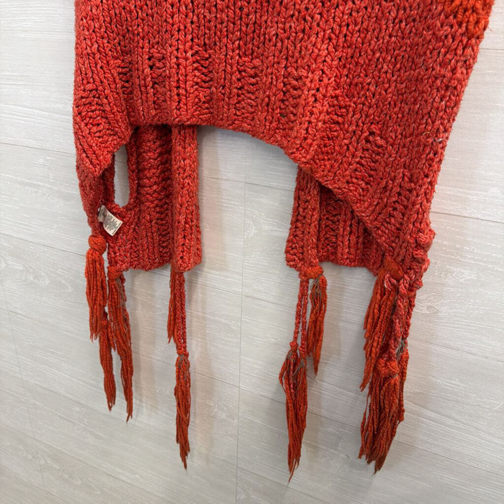 Free People Orange Knit Fringe Detail Wrap Cardigan Top Medium