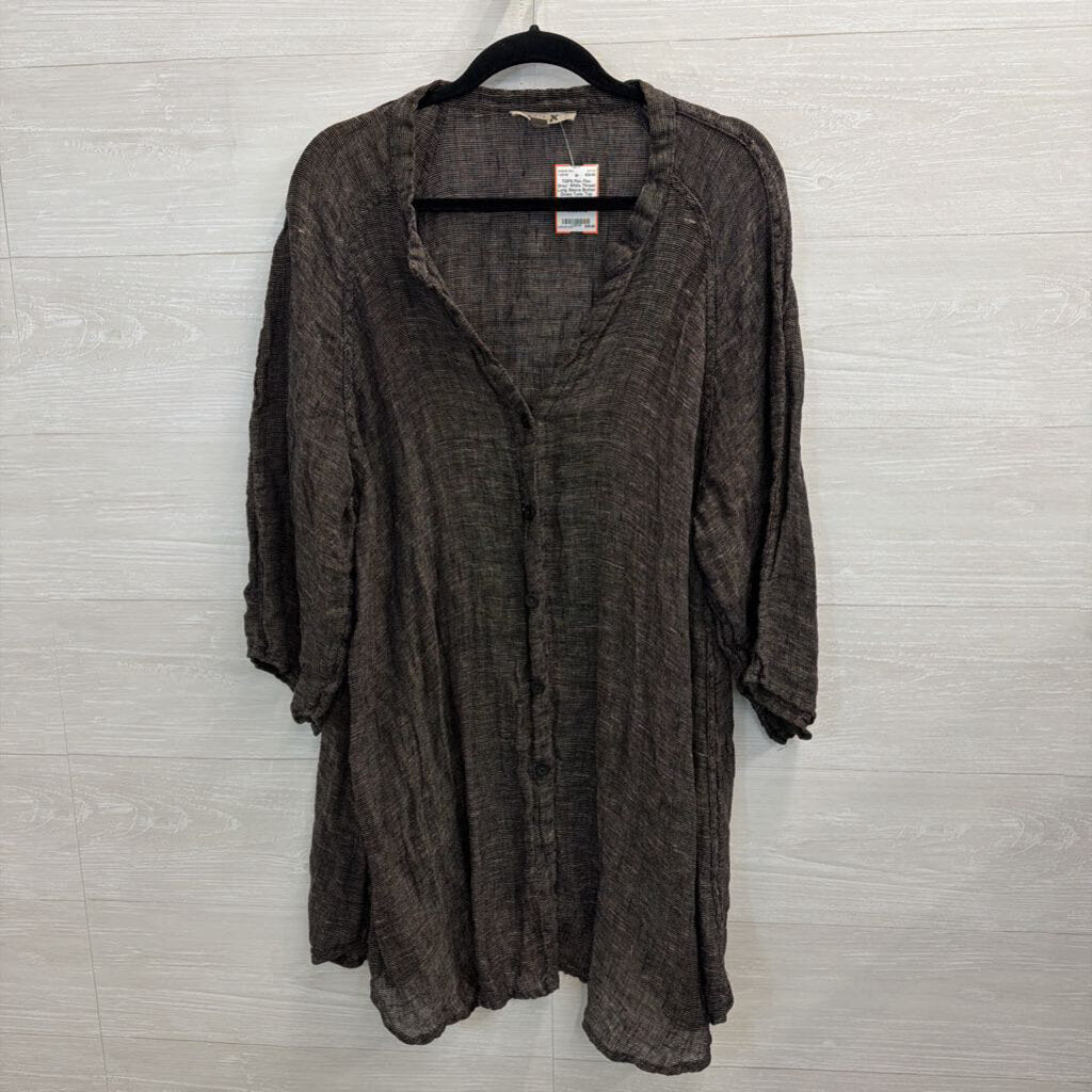 Flax Grey/ White Thread Long Sleeve Button Down Tunic Top Large