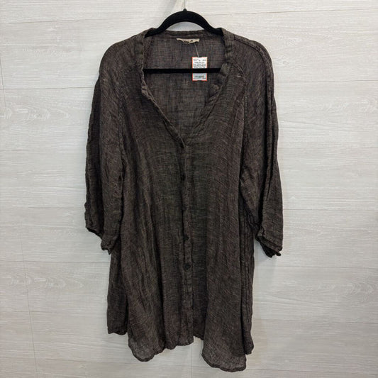 Flax Grey/ White Thread Long Sleeve Button Down Tunic Top Large