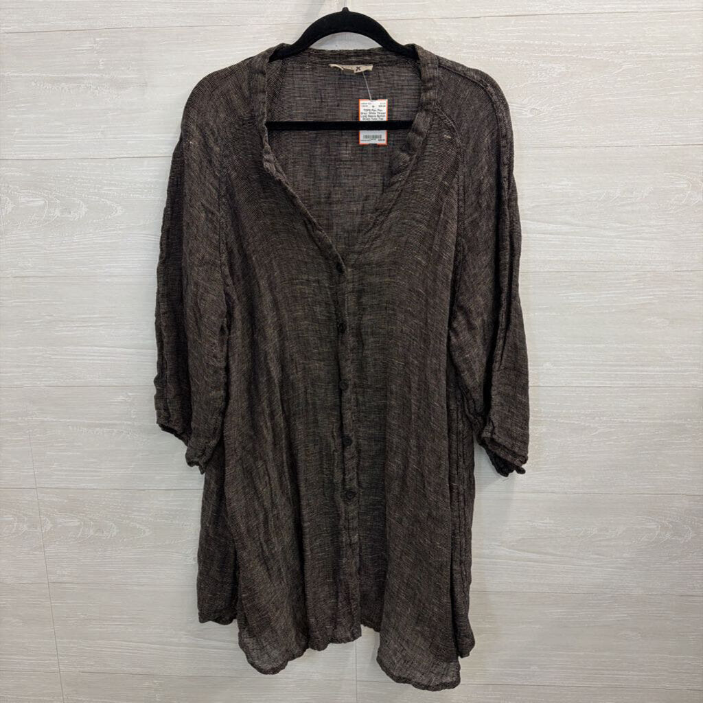 Flax Grey/ White Thread Long Sleeve Button Down Tunic Top Large