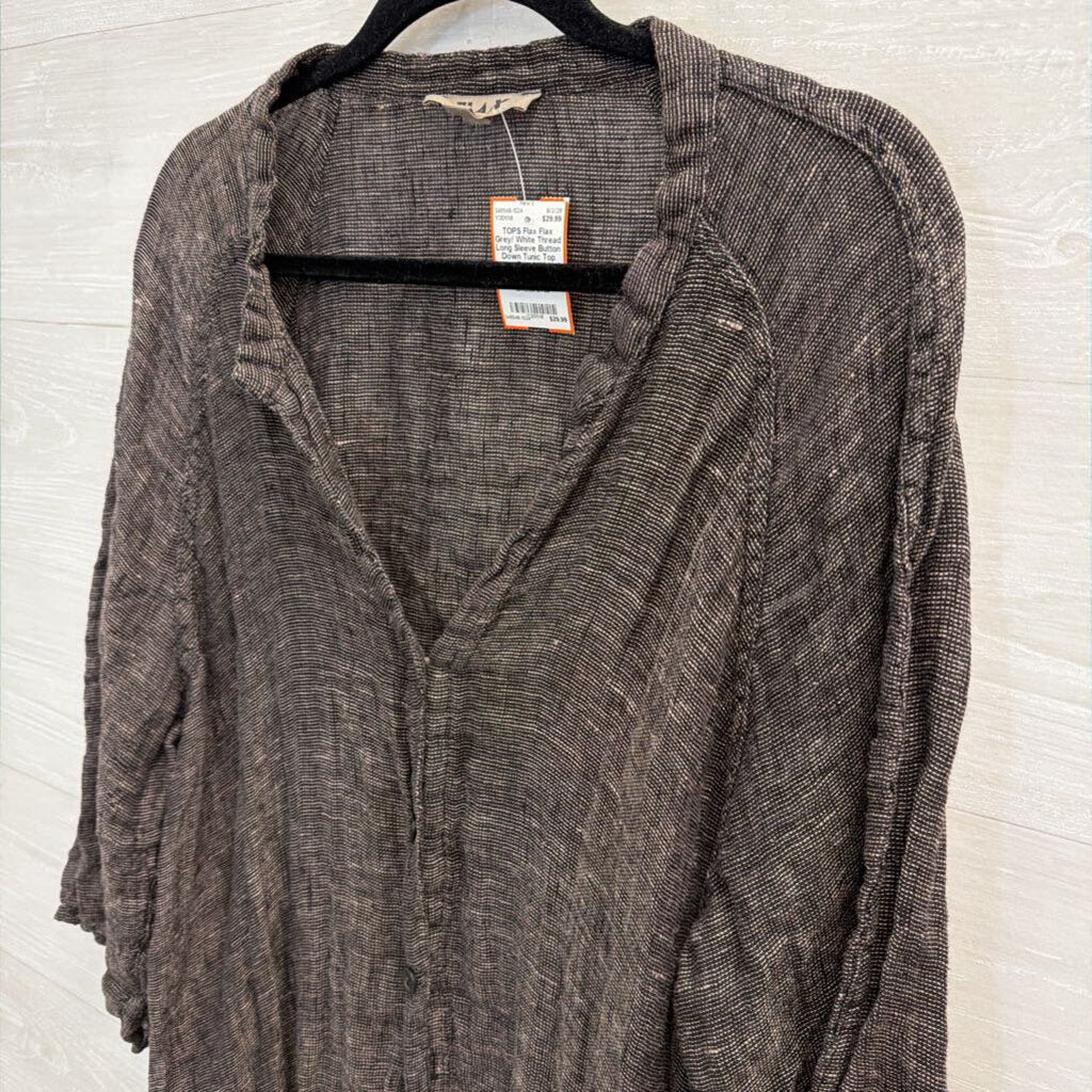Flax Grey/ White Thread Long Sleeve Button Down Tunic Top Large