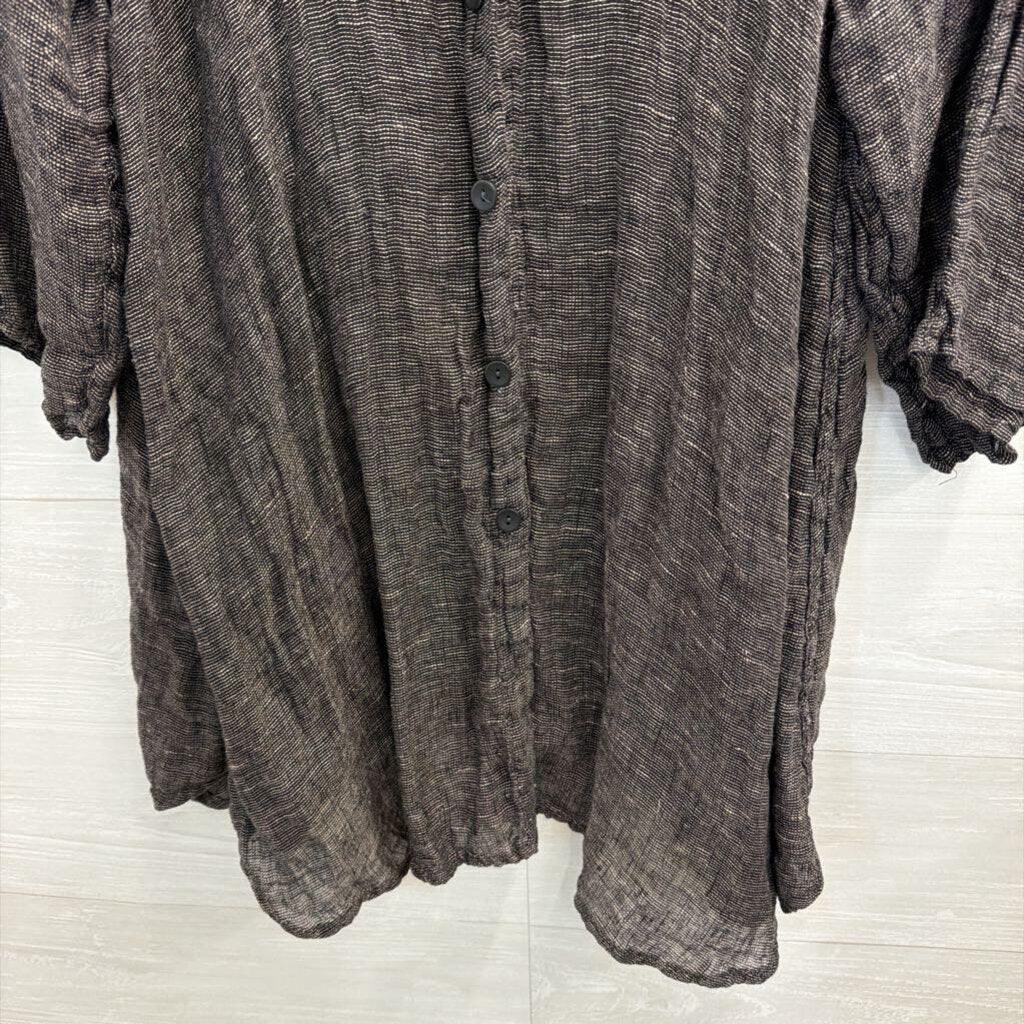 Flax Grey/ White Thread Long Sleeve Button Down Tunic Top Large