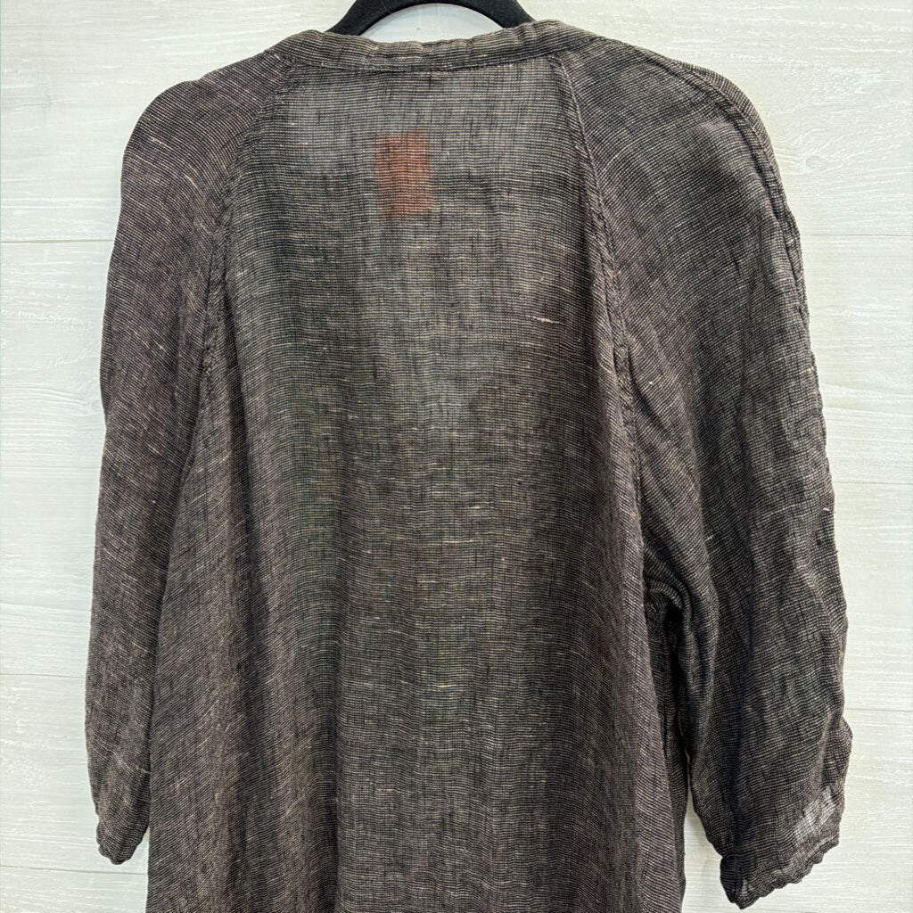 Flax Grey/ White Thread Long Sleeve Button Down Tunic Top Large