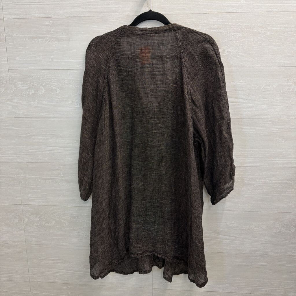 Flax Grey/ White Thread Long Sleeve Button Down Tunic Top Large