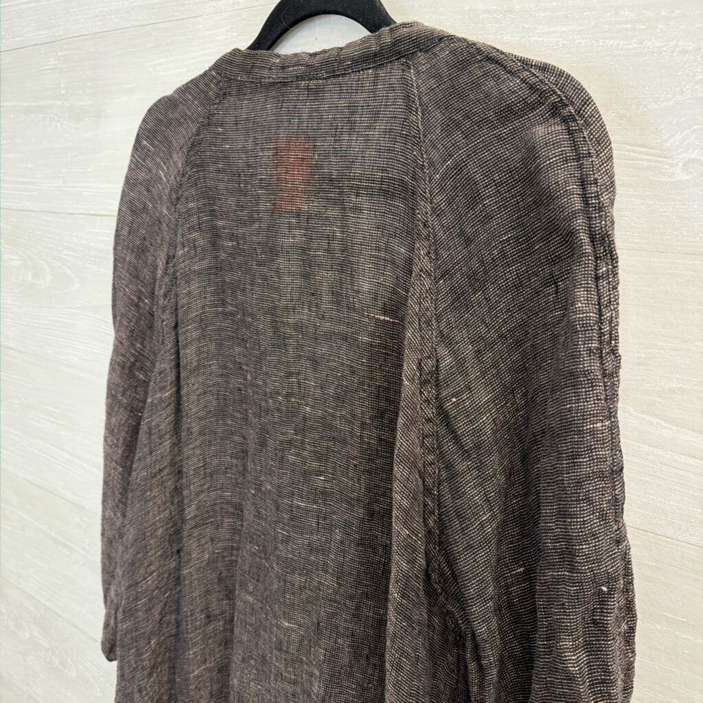 Flax Grey/ White Thread Long Sleeve Button Down Tunic Top Large