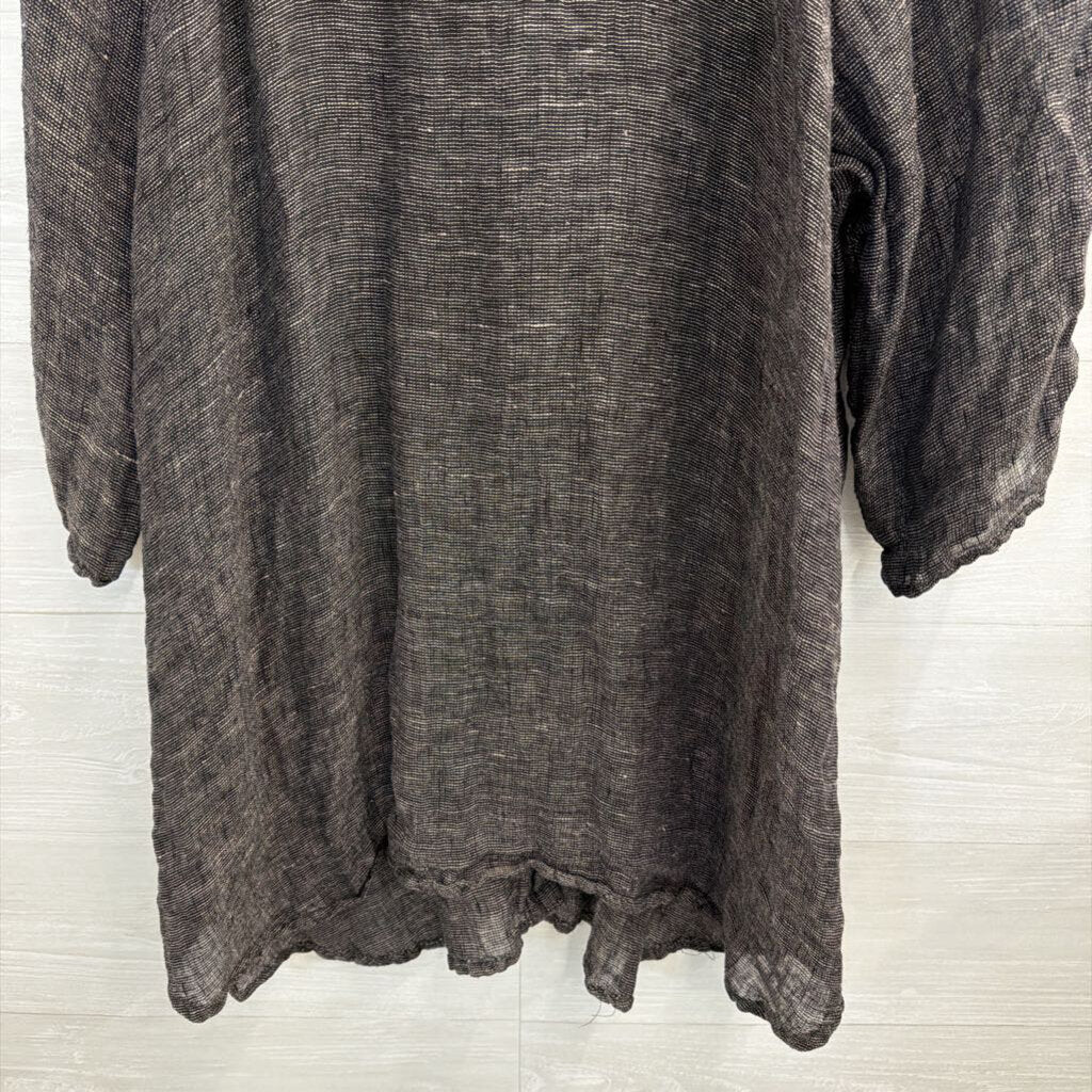 Flax Grey/ White Thread Long Sleeve Button Down Tunic Top Large