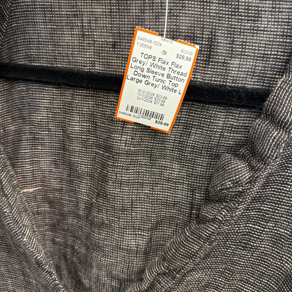 Flax Grey/ White Thread Long Sleeve Button Down Tunic Top Large