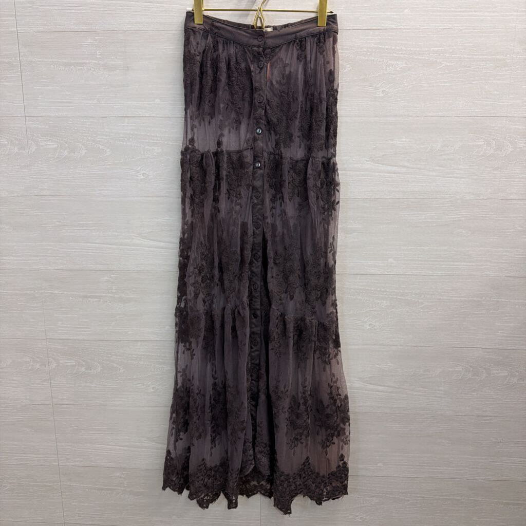 Listicle Grey Embroidered Unlined Tulle Maxi Skirt Small
