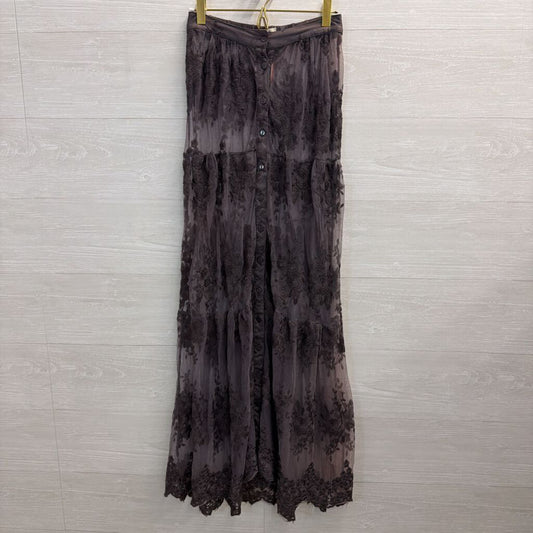 Listicle Grey Embroidered Unlined Tulle Maxi Skirt Small