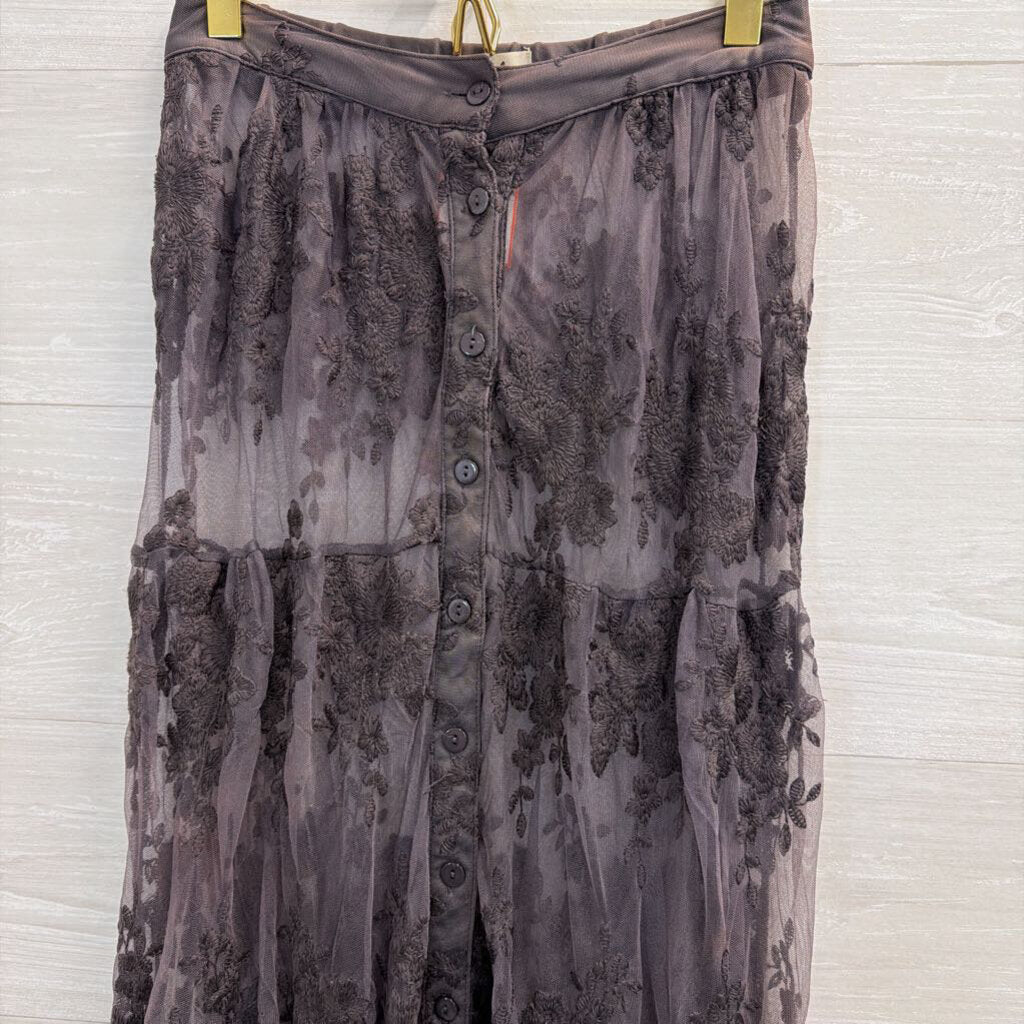 Listicle Grey Embroidered Unlined Tulle Maxi Skirt Small