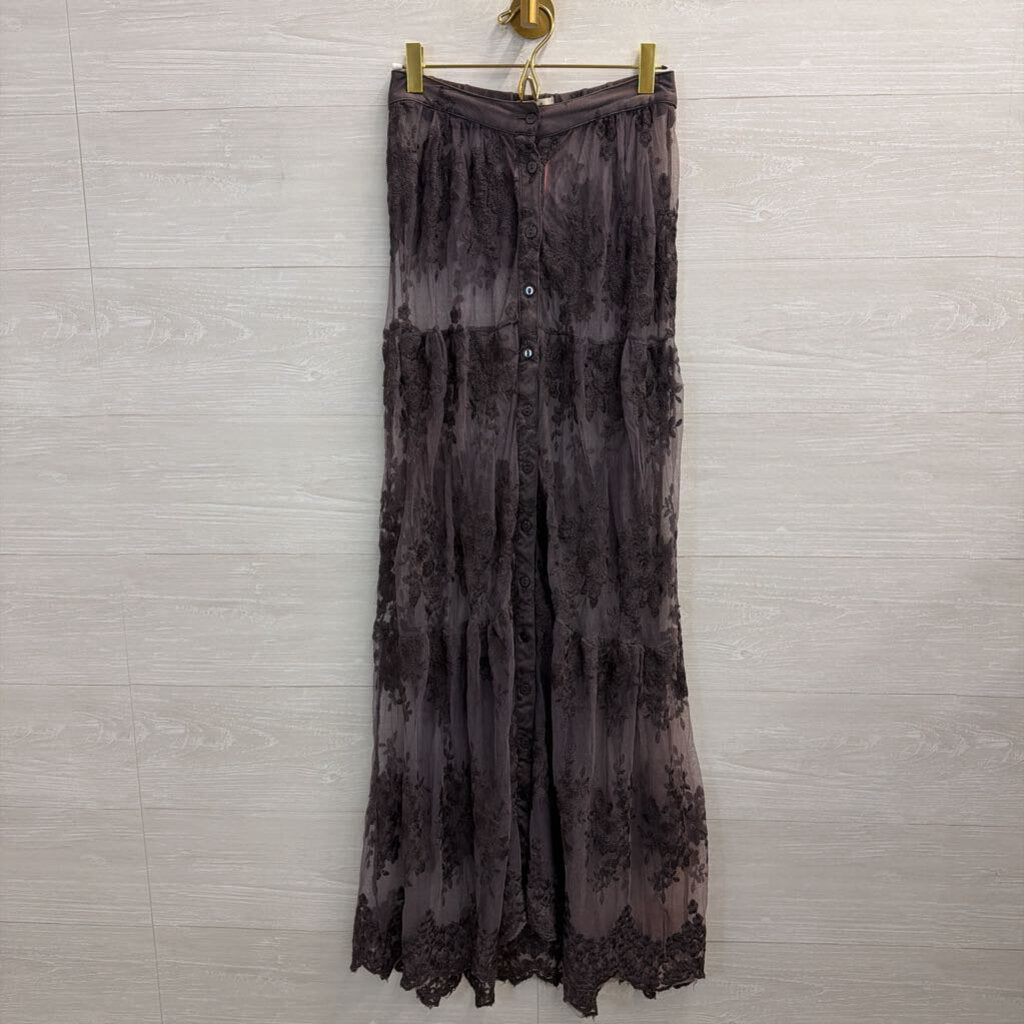 Listicle Grey Embroidered Unlined Tulle Maxi Skirt Small
