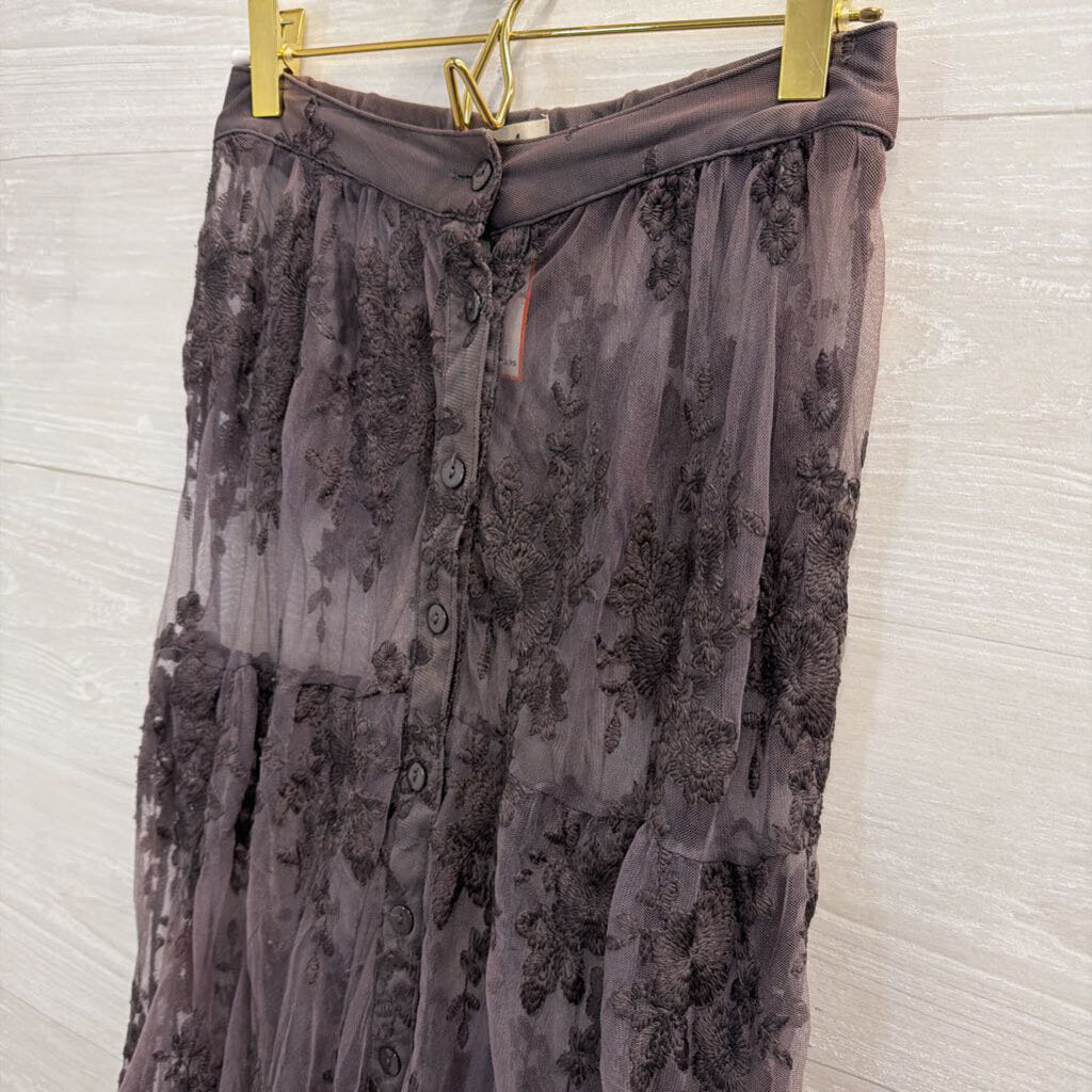 Listicle Grey Embroidered Unlined Tulle Maxi Skirt Small